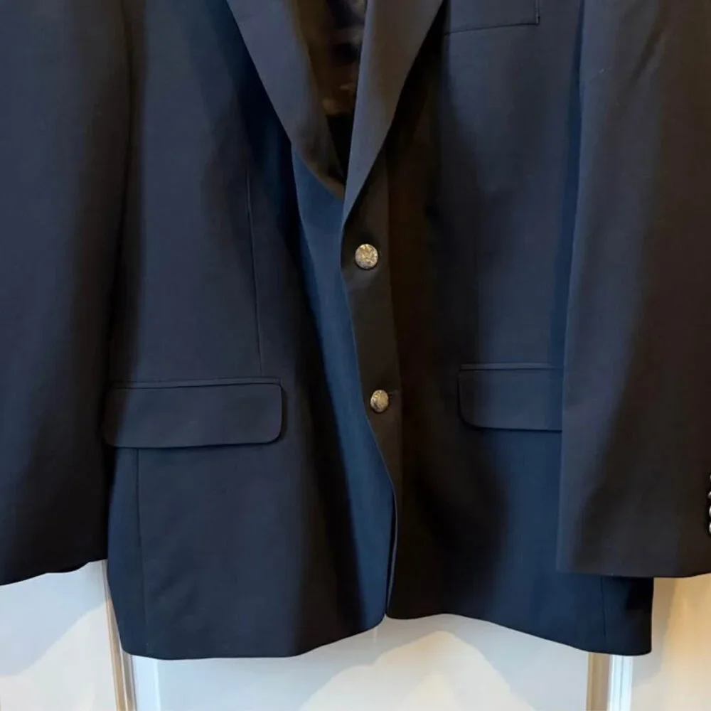 Men’s Lands’‎ End Classic Black Blazer Wool with Rayon Lining - Size 46R